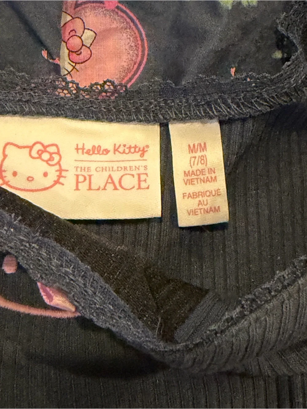 Hello Kitty Navy and Pink Ribbed Top with Floral Accents